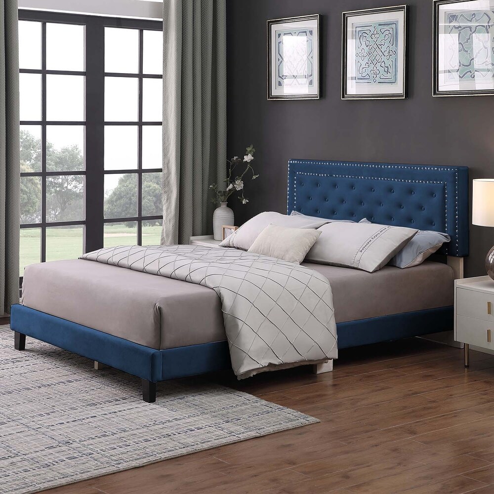 Morden Fort Full Size Bed Frame   Adjustable Headboard with Luxurious Velvet Upholstery