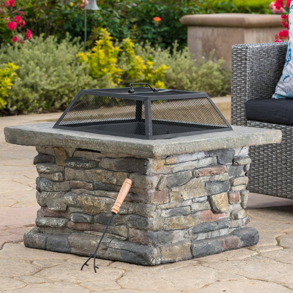 Noble House Corporal 28.50 in. x 22.20 in. Square Natural Stone Fire Pit 2555