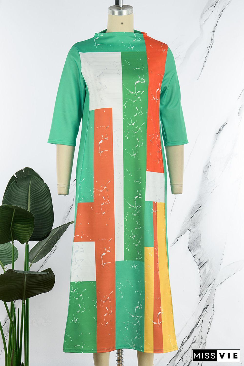 Red Casual Print Basic O Neck A Line Dresses