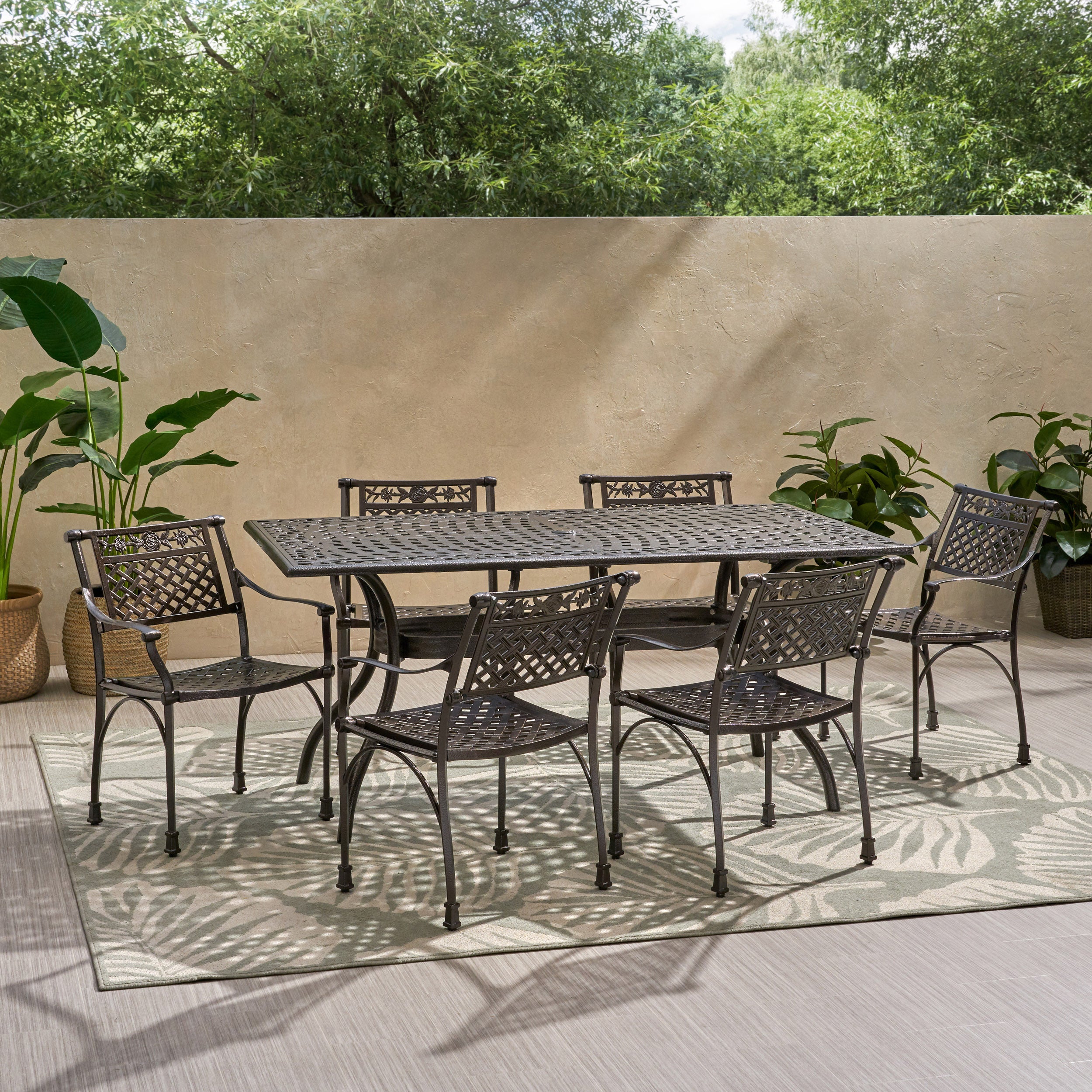 Mikell Traditional Outdoor Aluminum 7 Piece Dining Set