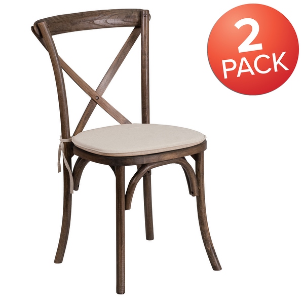 2 Pk. Stackable Wood Cross Back Chair with Cushion