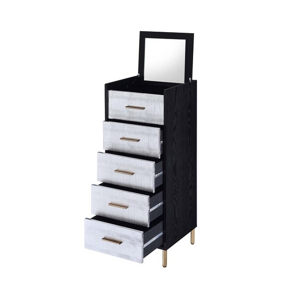 Black and Silver Jewelry Armoire with 5 Drawers and Mirror in Gold Finish - - 35464438