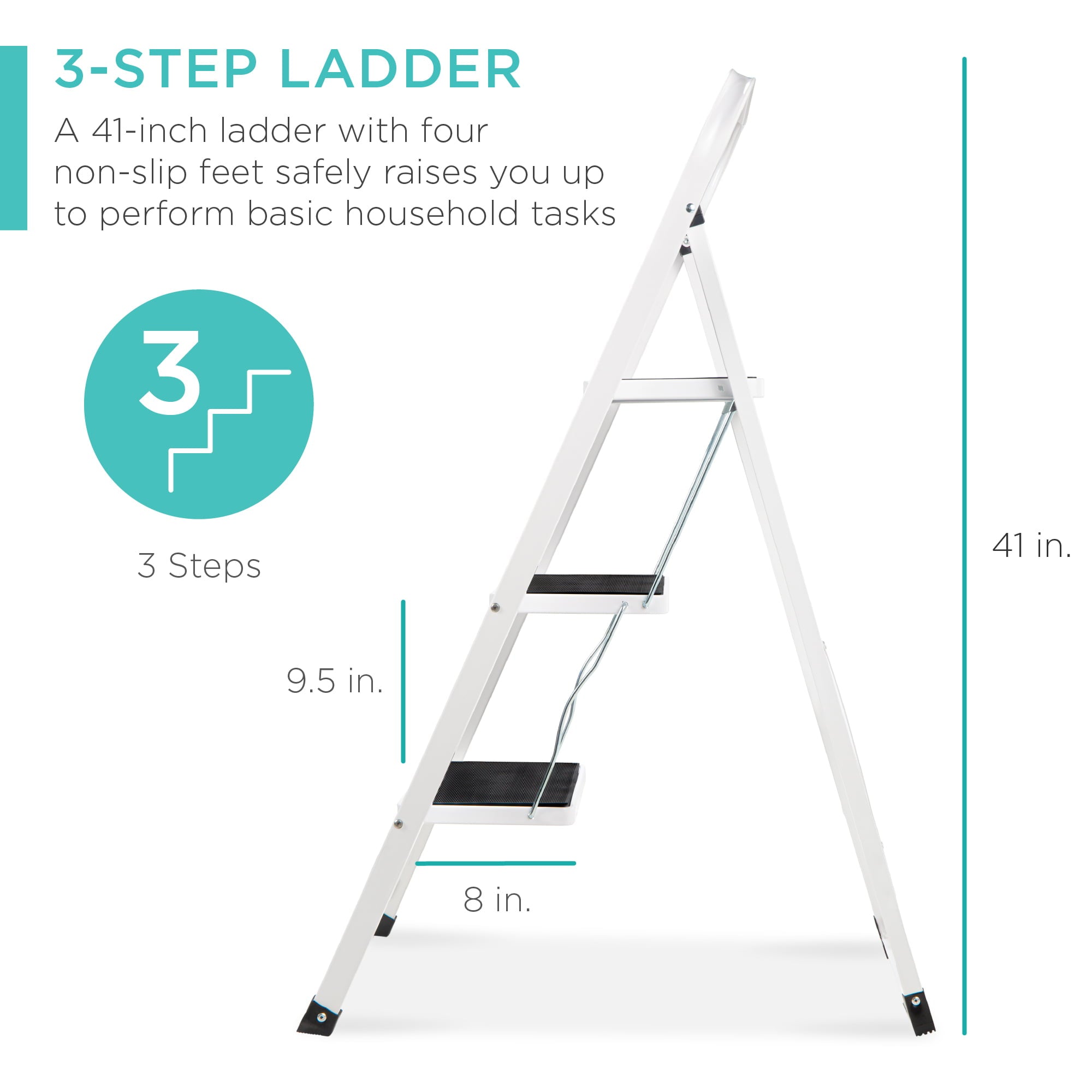 Best Choice Products 3-Step Steel Ladder, Folding Portable Step Stool w/ Non-Slip Feet, Rubber Pads, 330lb Capacity