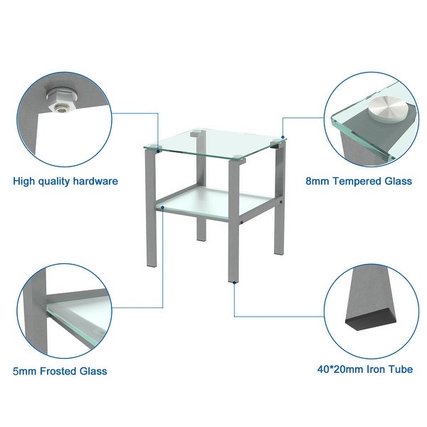 Square Glass End Table Wite Iron Tube Frame