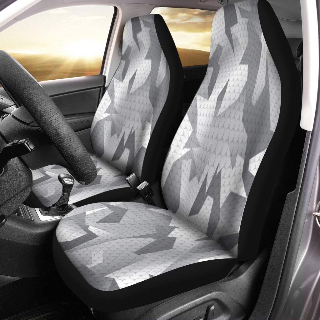 KXMDXA Set of 2 Car Seat Covers Gray Camo Modern Abstract Camouflage Grey Urban Snow Universal Auto Front Seats Protector Fits for Car，SUV Sedan，Truck