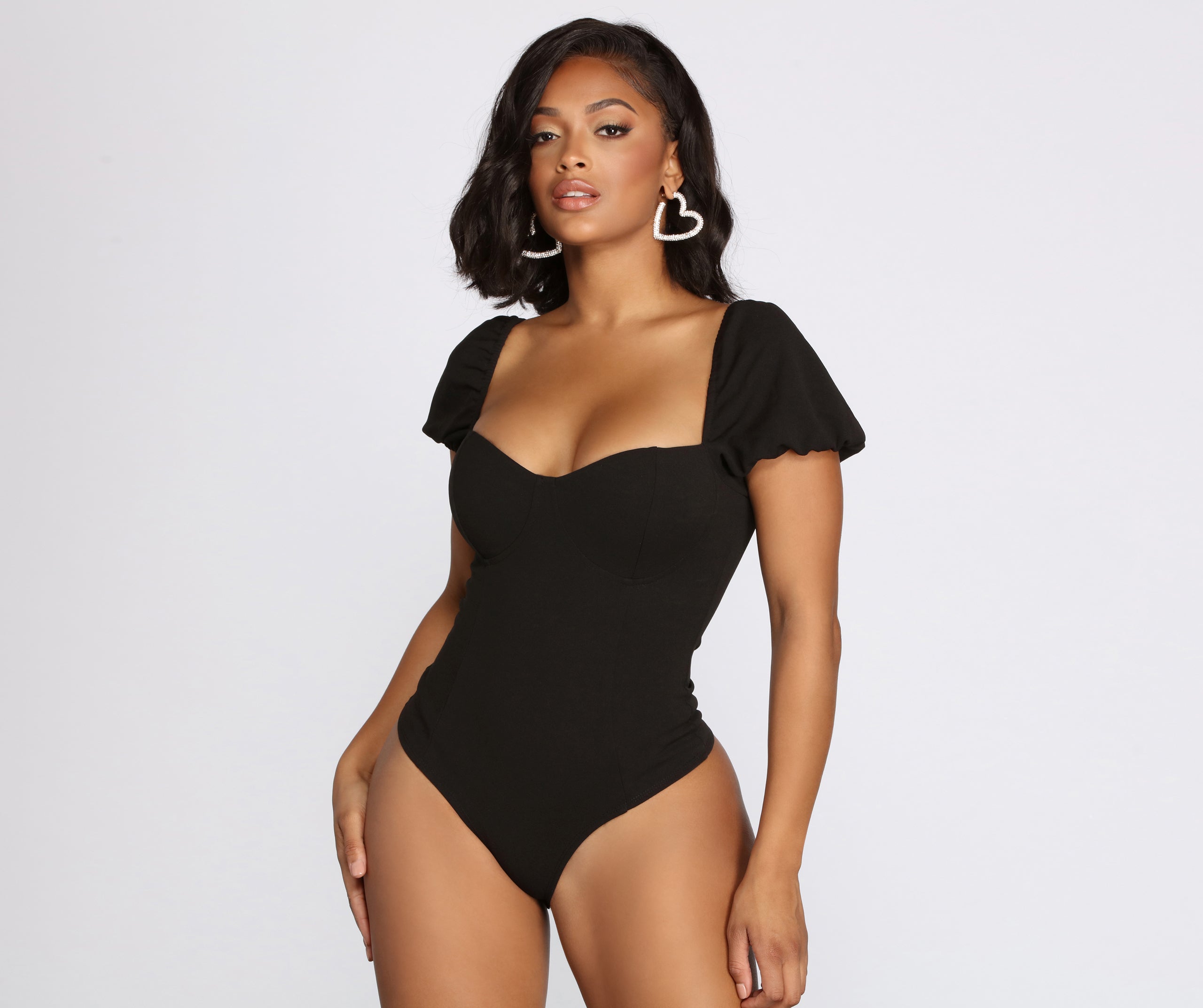 Crepe Puff Sleeve Bodysuit