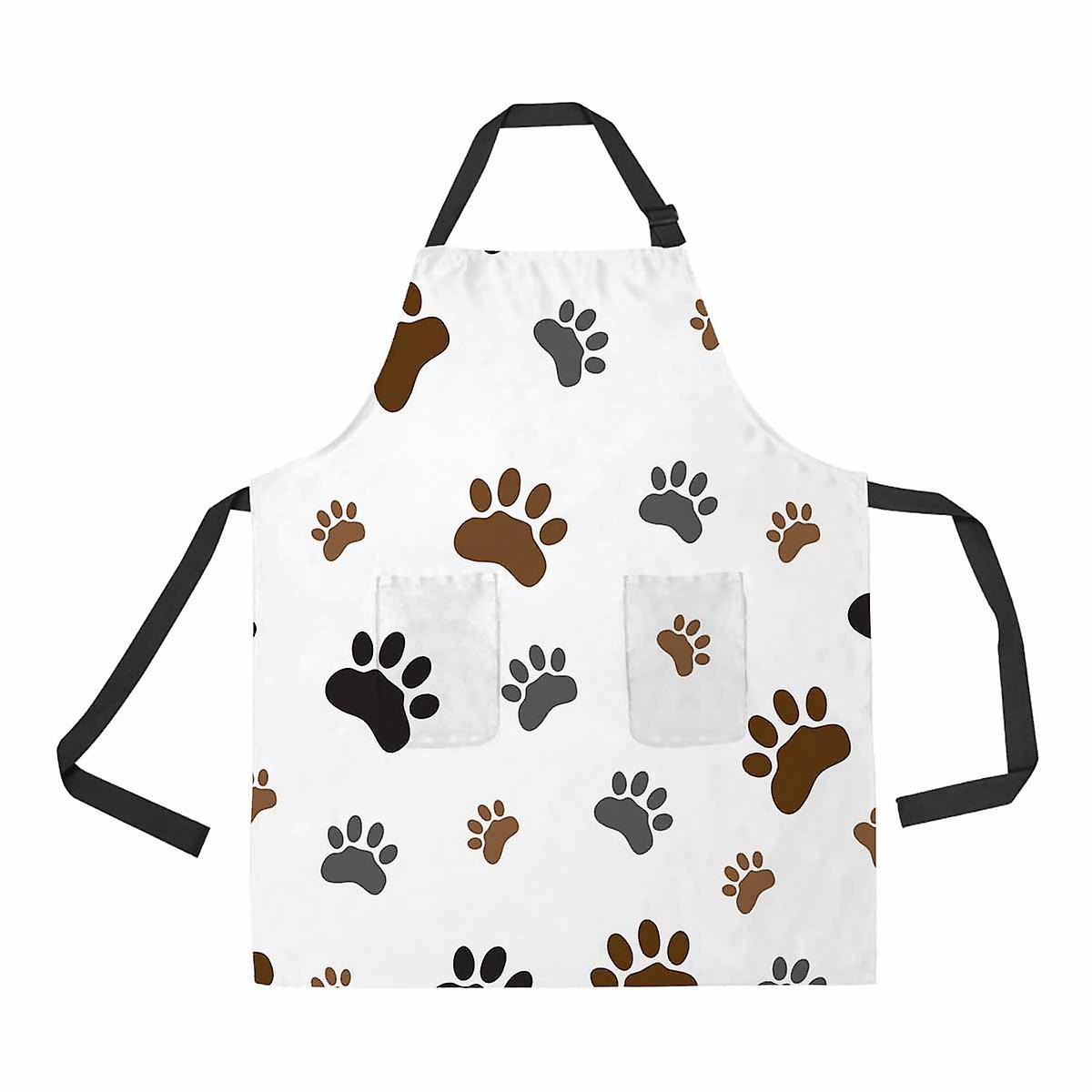 Pattern Animal Paw Dog Paw Unisex Adjustable Bib Apron With Pockets For Commercial Restaurant And Home Kitchen Use