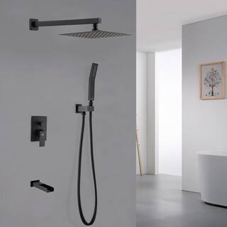 CASAINC 3-Function 12 in.Wall-Mounted Shower System with Handheld Shower and Waterfall Tub Filler in Matte Black CS3523-12MB