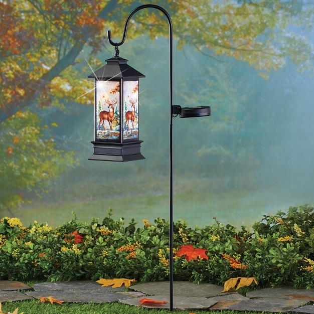 Collections Etc Solar Powered Deer Lantern With Shepherd Hook 4 X 4 X 11