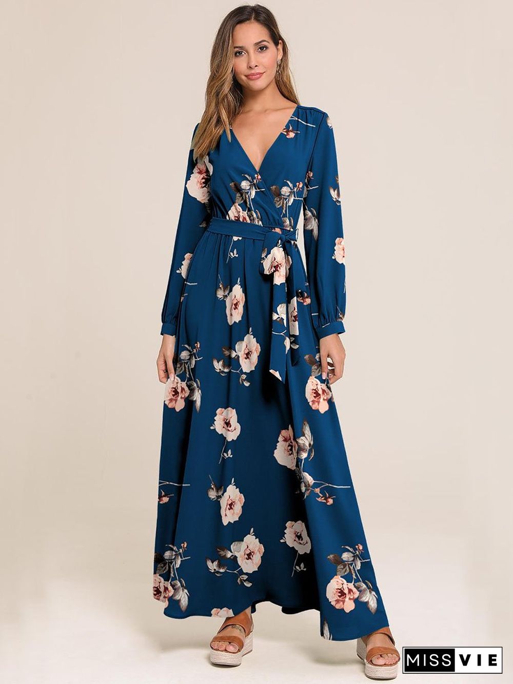 Surplice Neck Floral Print Dress