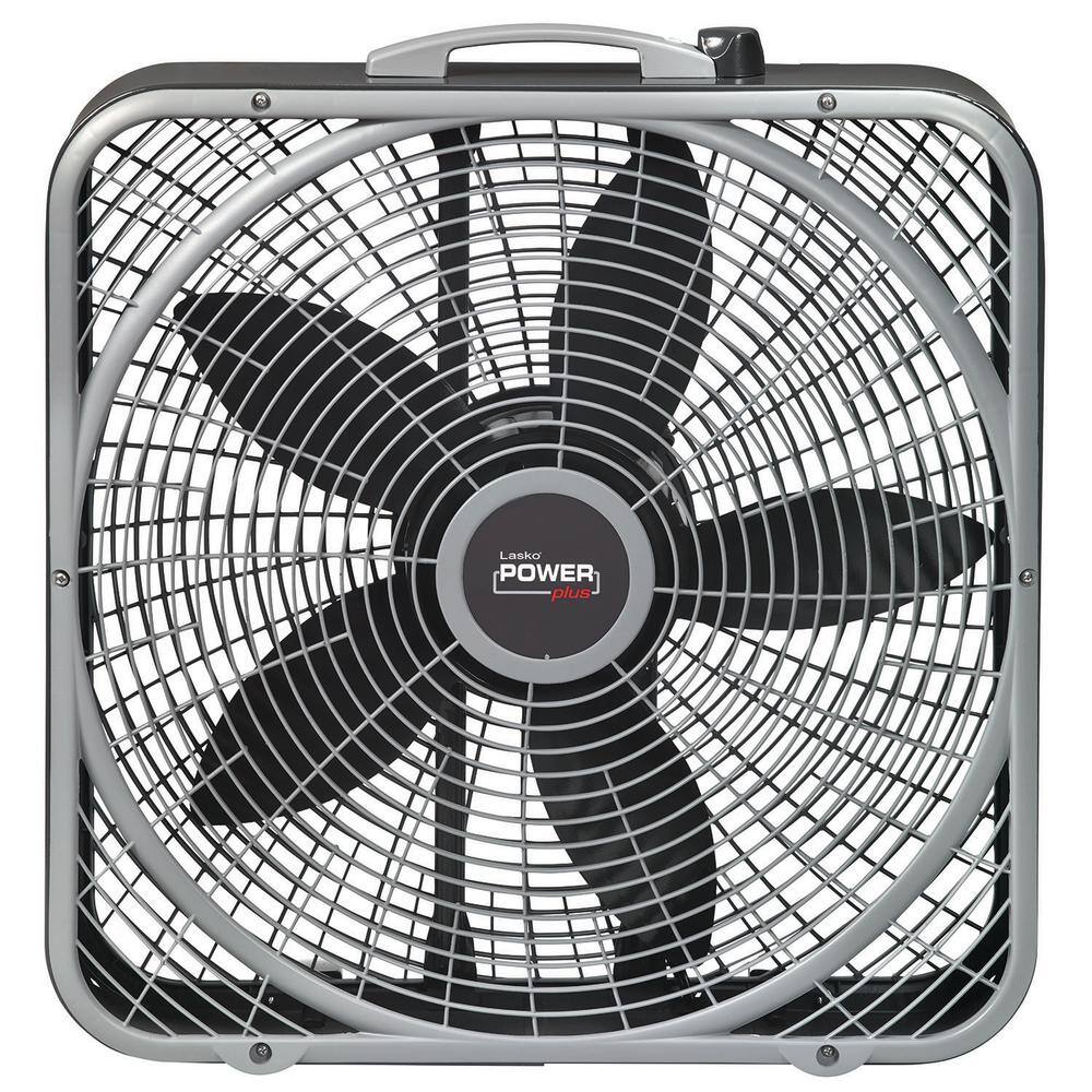 Lasko 20 in. 3 Speeds Box Fan in Gray with Weather-Shield Design for Window Use Energy Efficent Carry Handle Steel Body B20540