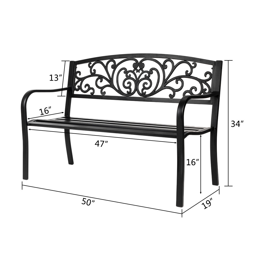 LFEUFUEER 50" Iron Outdoor Courtyard Decoration Park Leisure Bench Black