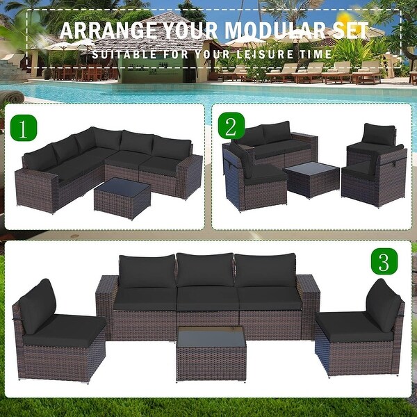 Kullavik Patio Furniture Set Sofa 6Piece Wicker Sectional Sofa Set，Outdoor Furniture Rattan Patio Sofa Conversation Set