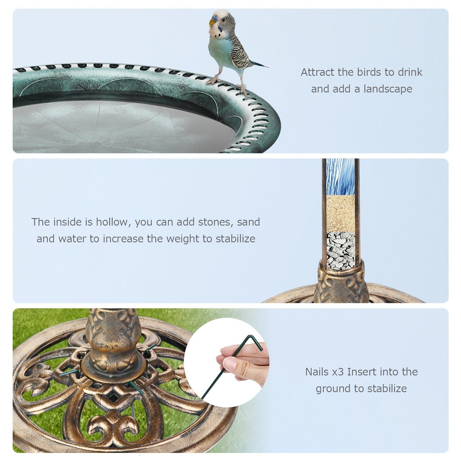 1pc Bird Bath Outdoor, Polyresin Lightweight Birdbath For Garden With 2.5W Solar Fountain, Used In Outside, Patio, Pond