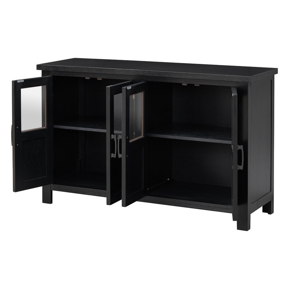 Featured Four Door Storage Cabinet Sideboard with Adjustable Shelf and Metal Handles  Tempering Glass