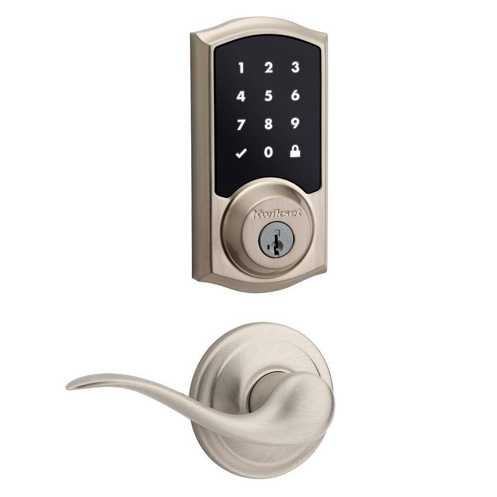 Kwikset SmartCode 915 Touchscreen Satin Nickel Single Cylinder Keypad Electronic Deadbolt w SmartKey and Tustin Passage Lever 915TNL720-15SMT