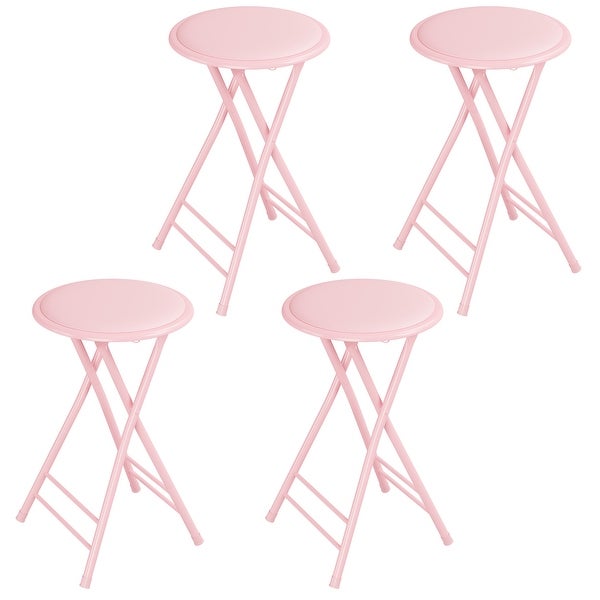 24-Inch Round Steel Pink Collapsible Stool， 4-Pack