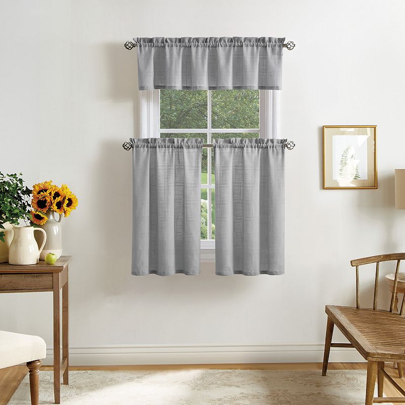 Martha Stewart Bedford Woven Plaid Rod Pocket Top Tier and Valance Window Curtain Panels