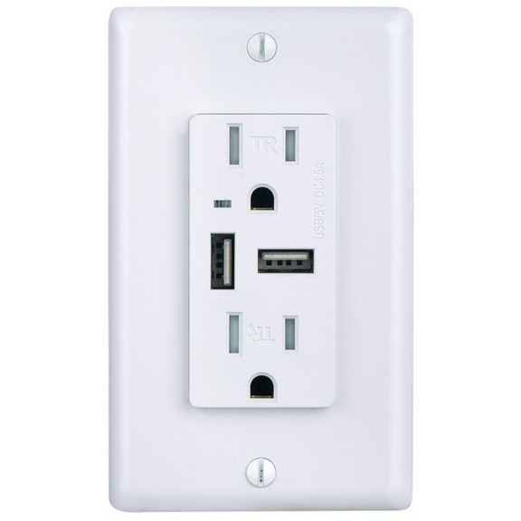 Sunlite 08153 SU RECEPTACLE/USB/4.6A/WH/TR