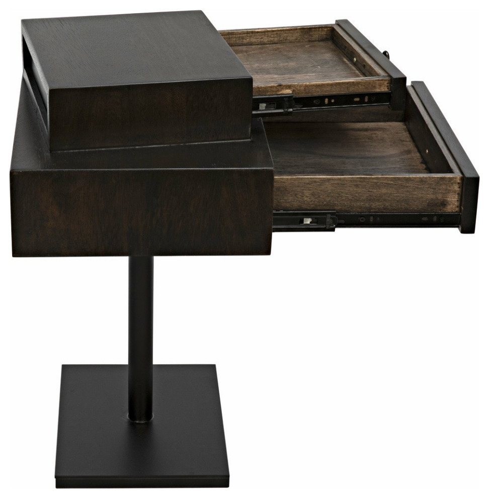 Noir Enola Eclectic 2 Drawer Side Table  Ebony Walnut  Steel Base  19 quotW   Transitional   Side Tables And End Tables   by GwG Outlet  Houzz