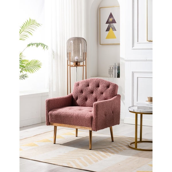 Teddy Fabric Accent Chair Leisure Single Sofa with Rose Golden Legs for Modern Living Room