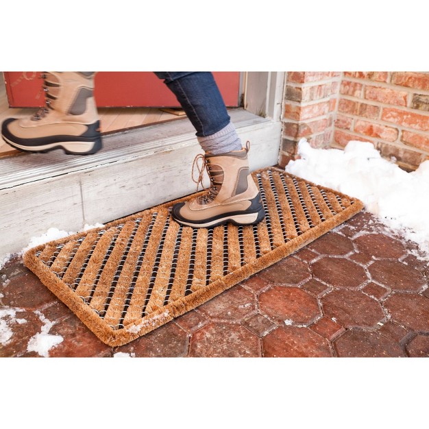 X 3 x27 4 quot Geometric Stripes Wire Brush Indoor outdoor Doormat Natural silver Entryways