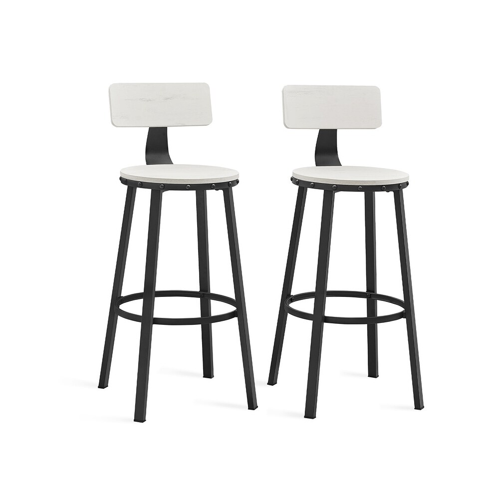 Set of 2 Bar Stools Tall Bar Chairs with Backrest  Kitchen Stools   14.6”L x 18.3”W x 39”H