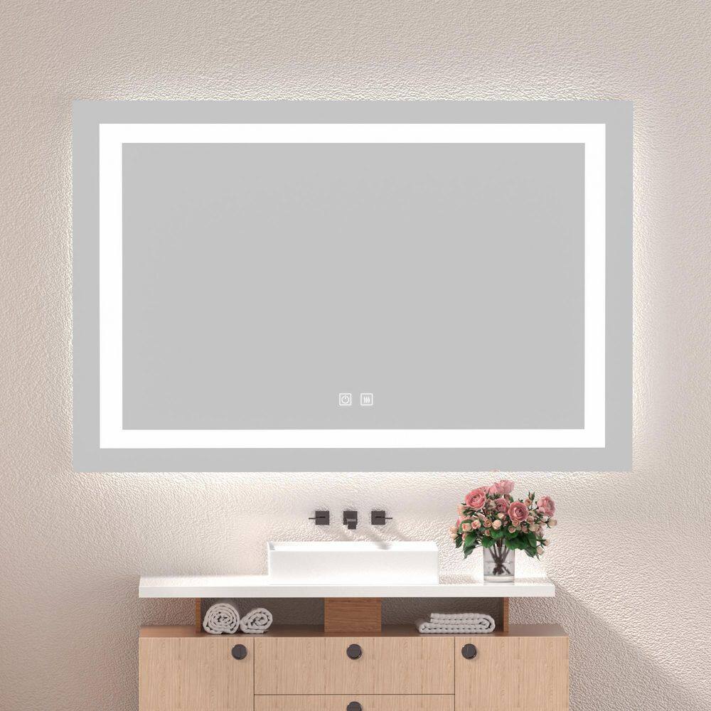 Stivier 48 in. W x 36 in. H Rectangular Frameless Anti-fog Led Light Wall-mount Bathroom Vanity Mirror in Silver 21S0305-48