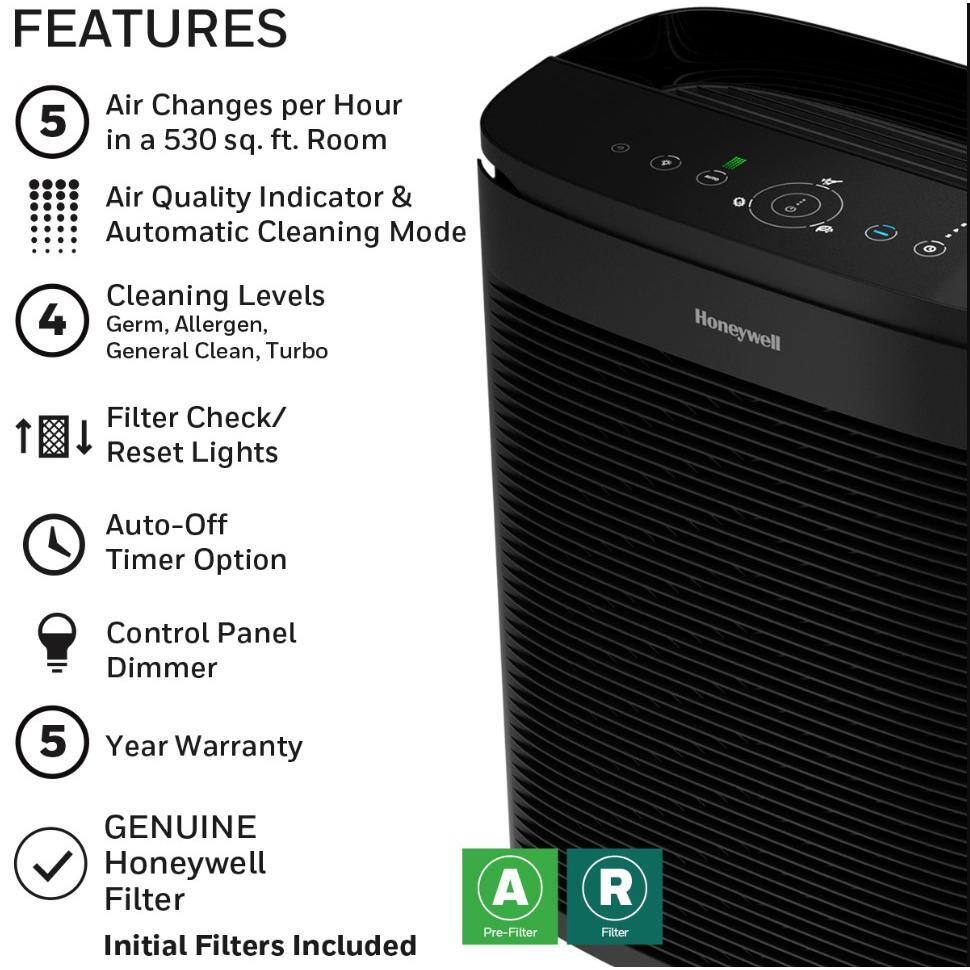 Honeywell PowerPlus HEPA Air Purifier Extra-Large Room (530 sq. ft.) Black HPA3300BV1