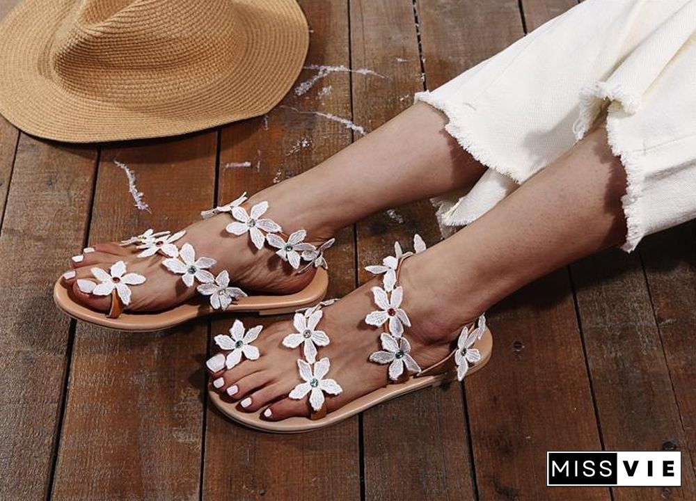 Women Open-Toe White Flower Sandal