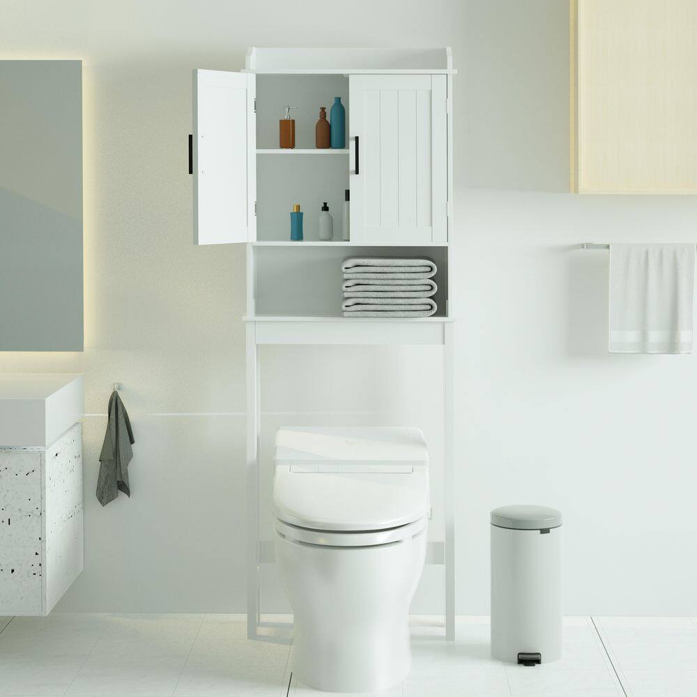 VEIKOUS 22.4 in. W x 67 in. H x 7.4 in. D White Bathroom Over-the-Toilet Storage Cabinet Organizer with Doors and Shelves HP0904-06WH