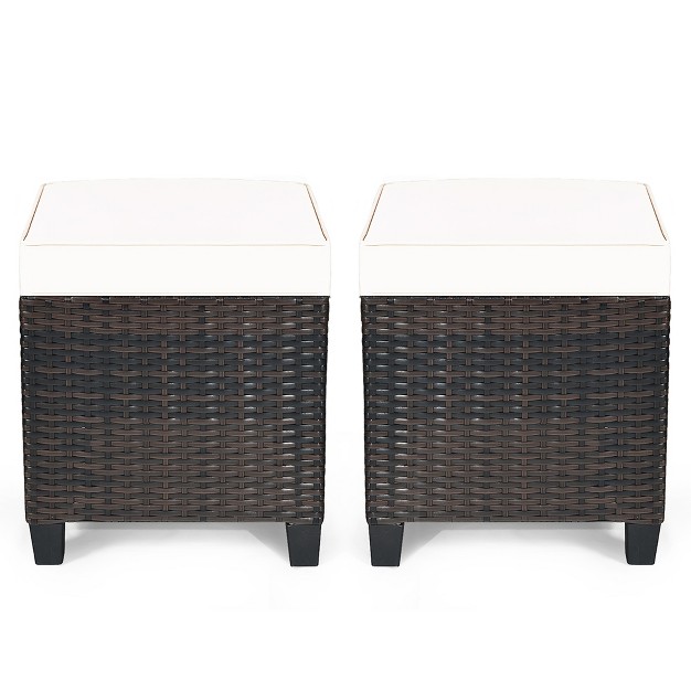 Costway 2pcs Patio Rattan Ottoman Cushioned Seat Beige