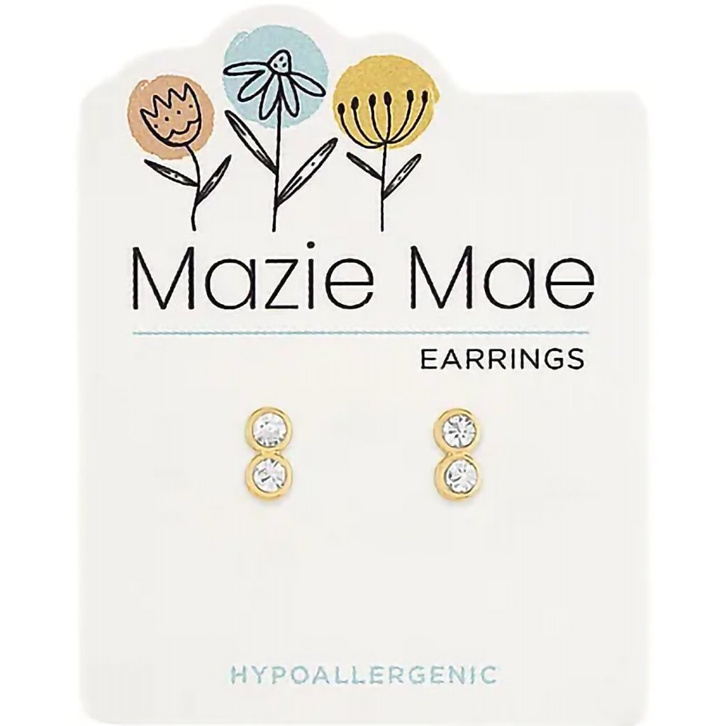 Center Court  Gold Double Diamond Stud Mazie Mae Earring