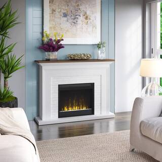 Twin Star Home Farmhouse 47.38 in. Freestanding Electric Fireplace Wall Mantel with Faux Brick in White 23WM6623-TPT01S