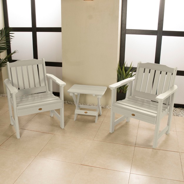 Lehigh 2pk Garden Chairs With 1 Folding Adirondack Side Table Whitewash Highwood