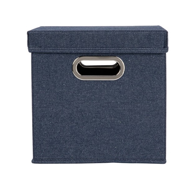 Household Essentials Set Of 2 Collapsible Cotton Blend Cube Storage Box With Lid And Metal Grommet Handle Denim