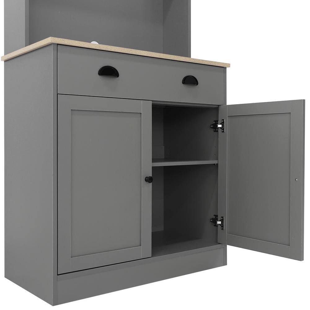 VEIKOUS 72 in. H Gray Kitchen Pantry Hutch Cabinet Storage Cabinet with Buffet Cupboard Microwave Stand and Adjustable Shelves HP0405-04GY-2