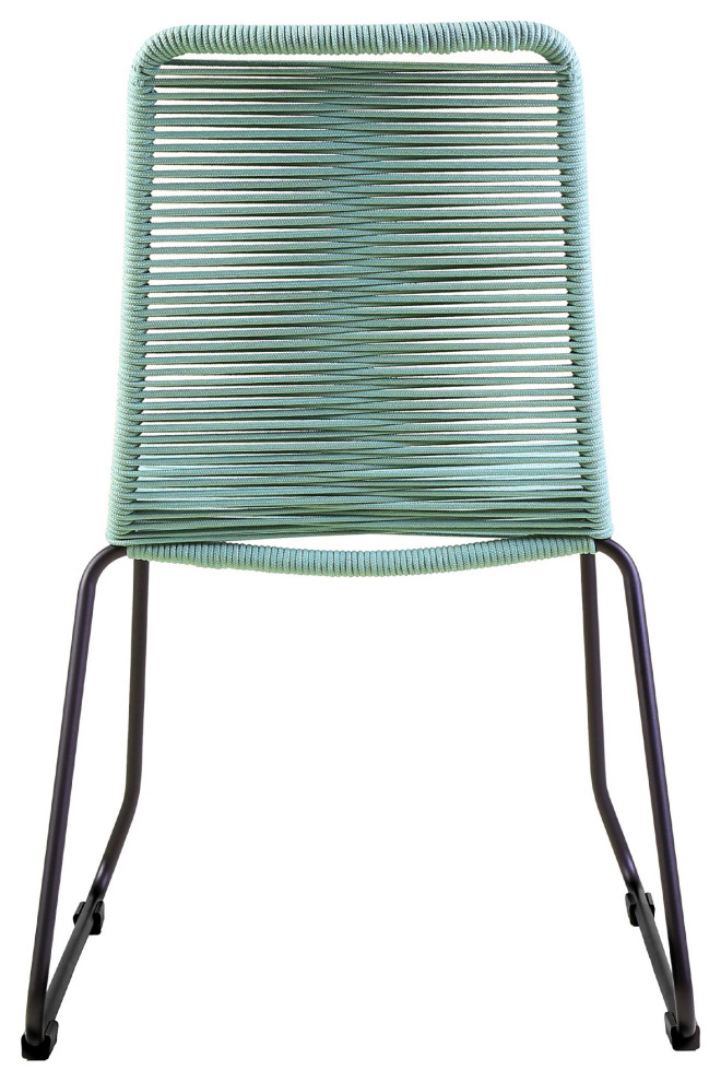 Benzara BM236922 Metal Frame Patio Dining Chair With Fishbone Rope Weaving  Blue   Beach Style   Outdoor Dining Chairs   by Virventures  Houzz