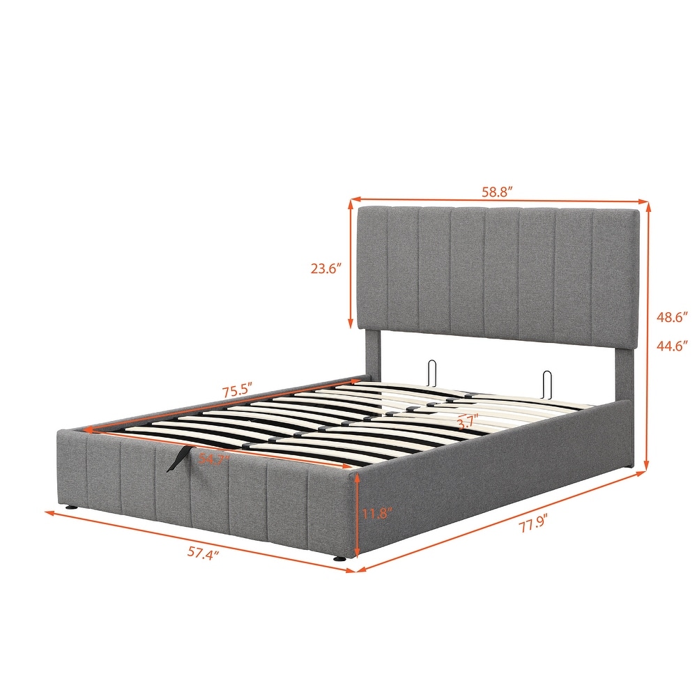 Upholstered Platform Bed with Gas Lift up Storage  Wooden Platform Bed Frame with Tufted Headboard and Hydraulic Storage System