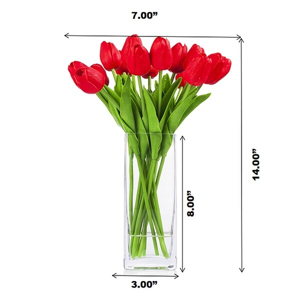 Enova Home Artificial Real Touch Tulips Fake Silk Flowers Arrangement in Glass Vase with Faux Water for Home Wedding Decoration