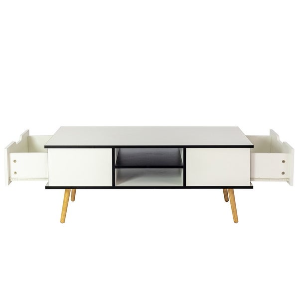 Modern Coffee Table with Drawers and Wooden Legs， Side Table Cocktain Table for Living Room