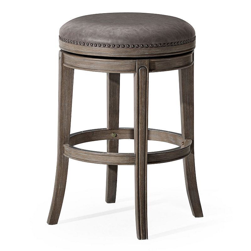 Maven Lane Alexander Backless Bar Stool， Reclaimed Oak Finish W/ Ronan Stone Vegan Leather