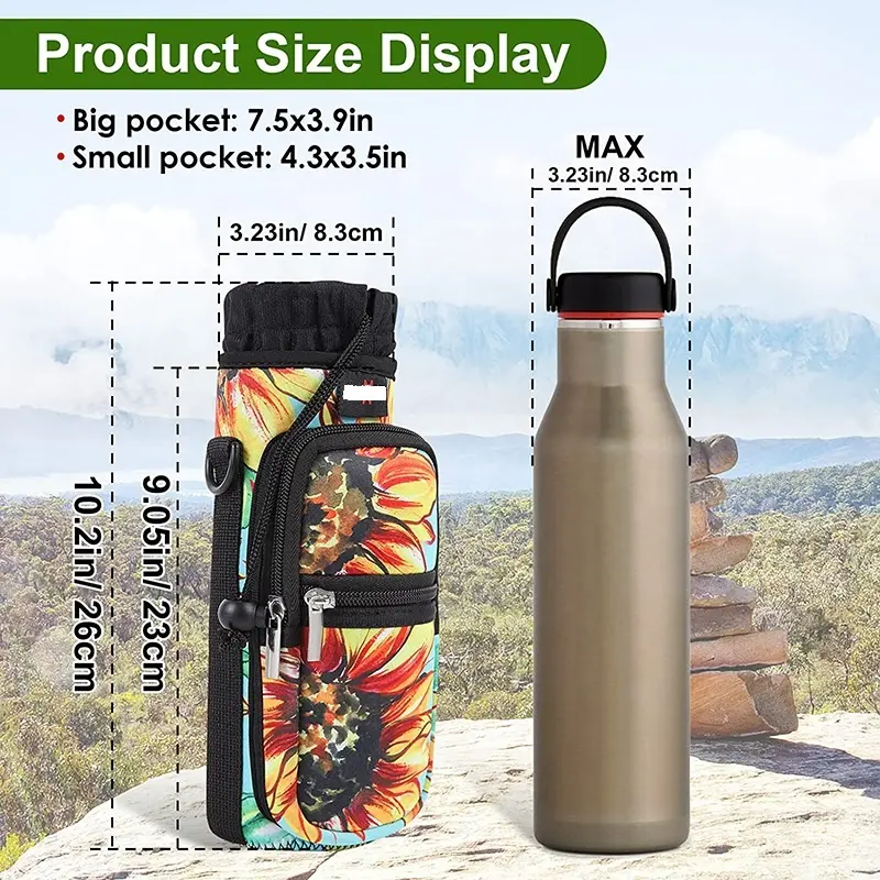 2 Pocket Sling Neoprene Sleeve Sports Water Bottle cooler for Hiking Travelling Camping