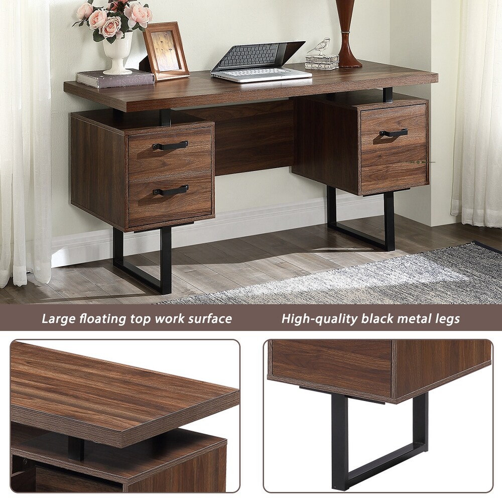 Home Office Computer Desk with Drawers/Hanging Letter size Files  59 inch Writing Study Table with Drawers