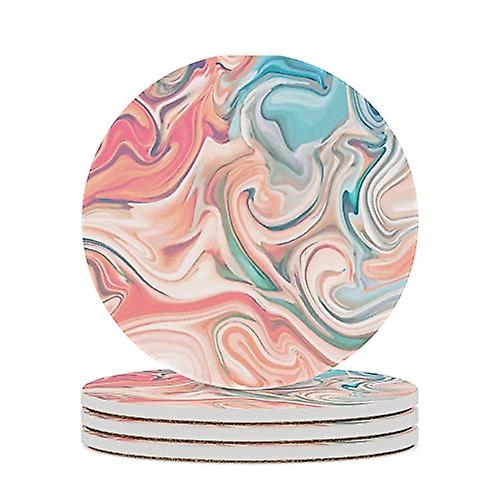 Colourlife Round Drink Coasters 4 Pcs Marbling Paint Splash Absorbent Ceramic Coffee Coasters For Drinks With Cork Base Housewarming Gift For Home Dec