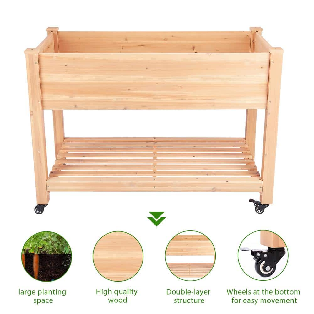 MUMTOP 46 in. x 22.4 in. x 33.8 in. Wood Raised Garden Bed with Lockable Wheels， Liner 4613590-B1