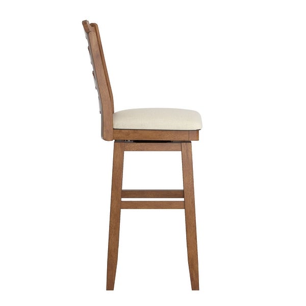 Sheena French Ladder Back Bar Height Swivel Stool with Padded Seat， Oak