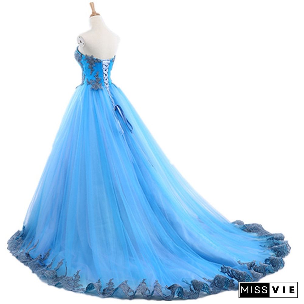 Blue Quinceanera Dresses Long sweetheart lace up Appliques Prom Dress For Girls Plus Size