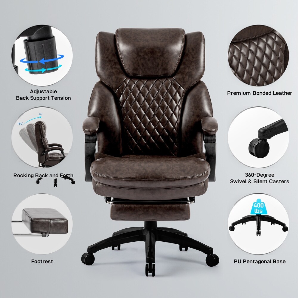 High Back Big   Tall 400lb Office Chair with Footrest Bonded Leather Ergonomic Executive Desk Computer Swivel Chair