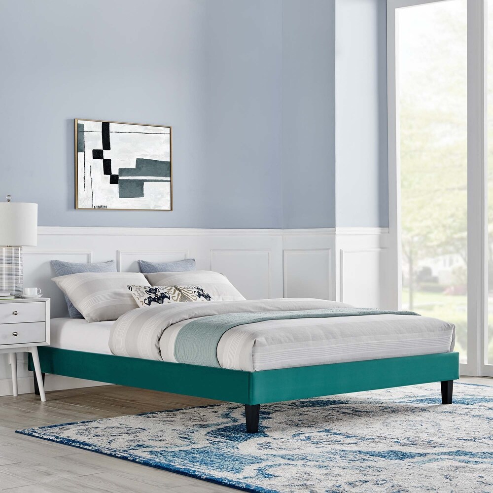 Modway Reign Performance Velvet Platform Bed Frame  Full  Navy